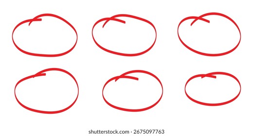 Conjunto de esbozo de línea de resaltador de círculo dibujado a mano. Líneas circulares del marcador del Vector, círculos redondos del garabato para el elemento de diseño de la marca de la nota del mensaje. Boceto de burbuja de lápiz o pluma