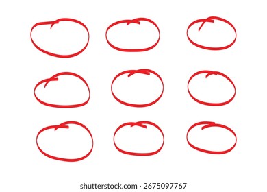 Conjunto de esbozo de línea de resaltador de círculo dibujado a mano. Líneas circulares del marcador del Vector, círculos redondos del garabato para el elemento de diseño de la marca de la nota del mensaje. Boceto de burbuja de lápiz o pluma