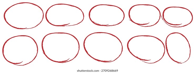 Hand drawn circle highlighter line sketch set. Vector marker circular lines, doodle round circles for message note mark design element. Pencil or pen bubble sketch set. Vector illustration