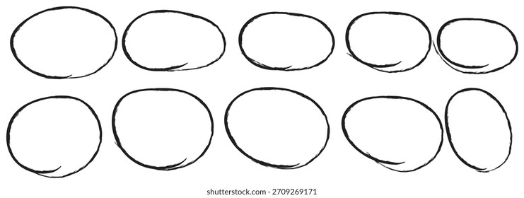 Hand drawn circle highlighter line sketch set. Vector marker circular lines, doodle round circles for message note mark design element. Pencil or pen bubble sketch set. Vector