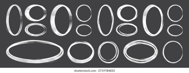 Conjunto de esbozo de línea de resaltador de círculo dibujado a mano. Marcador de Vector líneas circulares. fondo negro crea un diseño moderno. ilustración de Vector.