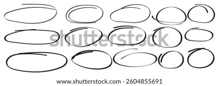 Hand drawn circle highlighter line sketch set. Red circle, pen draw. Vector marker circular lines, doodle round circles for message note mark design element. Different circles vector illustration