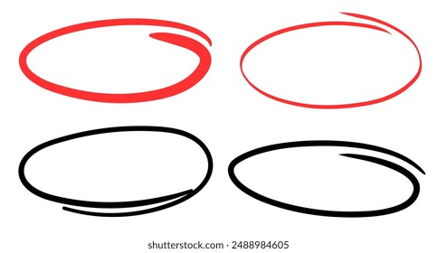 Hand drawn circle highlighter set. Circle, pen draw. Vector marker circular lines, doodle round circles for message note mark design element. Different circles vector illustration.
