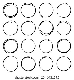 Hand drawn circle highlighter set. Circle, pen draw. Vector marker circular lines, doodle round circles for message note mark design element. Different circles vector illustration. EPS 10.