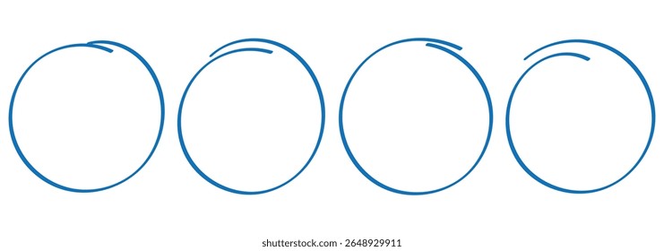Conjunto de marca-texto circular desenhado à mão. Círculo, desenho de caneta. Fazer doodle de círculos redondos para o elemento de design de marca de nota de mensagem. Ilustração vetorial de círculos diferentes. eps 10.