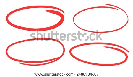 Hand drawn circle highlighter set. Circle, pen draw. Vector marker circular lines, doodle round circles for message note mark design element. Different circles vector illustration.