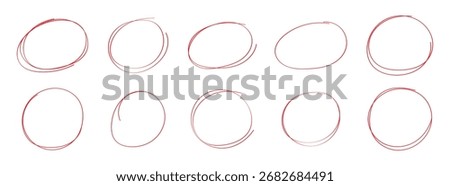Hand drawn circle highlighter set. Circle, pen draw. Vector marker circular lines, doodle round circles for message note mark design element. Different circles vector illustration.