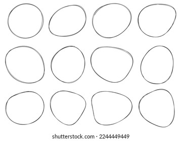 Hand drawn circle highlighting vector set isolated on white
