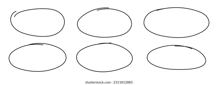 Conjunto de vector de resaltado de círculo dibujado a mano aislado en blanco