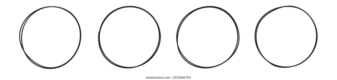 Hand drawn circle highlighting vector set isolated on white