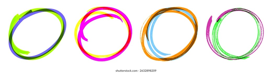 Hand drawn circle highligter line sketch set. Vector circle pen marker bubbles