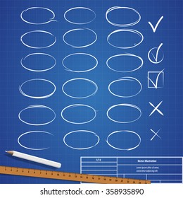 Hand Drawn circle icon on the blueprint