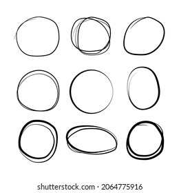 Hand drawn circle icon set. Vector illustration