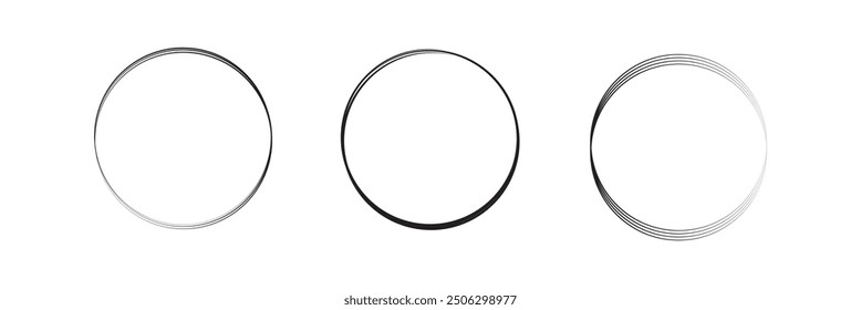 Hand drawn circle icon vector set . hand drawn black circle .