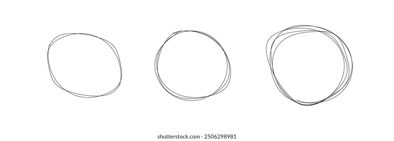 Handgezeichneter Kreis, Symbol, Vektorgrafik-Set. handgezeichneter schwarzer Kreis.
