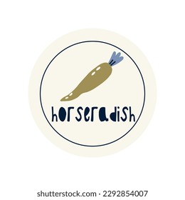 Hand Drawn circle illustrated label spice herb horseradish. Flat vector nature botanical graphic design packaging sticker