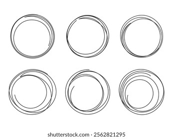 Hand drawn circle line art set isolated vector illustration on white background.