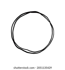Hand drawn circle line badge. Rustic, grunge style circle badge for frame, label, burst border. Vector illustration. Drawn brush scribble line.