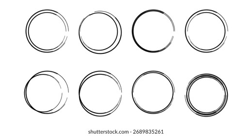 Conjunto de doodle de línea circular dibujado a mano