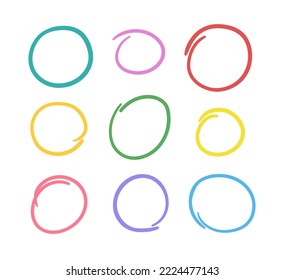 Hand drawn circle. Line drawing. Sketchy geometric frames. Hand drawn circles. Freehand art