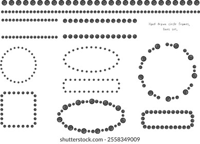 Hand drawn circle line, frame set. Monochrome.