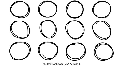 Hand drawn circle line set. Vector circular scribble doodle round circles. Rounds scribble line circles set. eps 10.