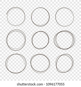 Conjunto de esbozo de línea circular dibujada a mano. Círculos circulares de garabatos vectoriales redondeados para el elemento de diseño de marcas de mensaje. Dibujo de la burbuja de graffiti con lápiz o bolígrafo.