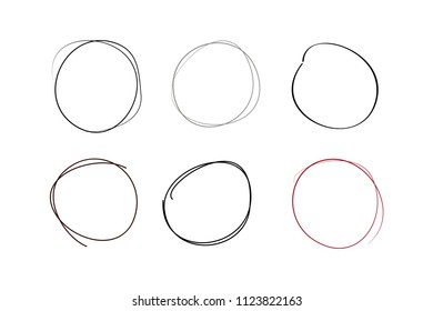 Hand drawn circle line sketch. set of six circles