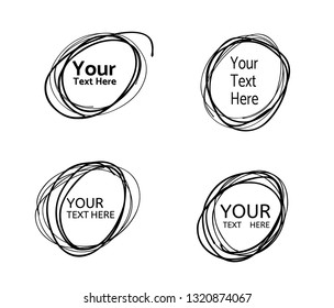 Hand drawn circle line sketch. Vector set circular scribble doodle round circles,  message note mark design element. Pencil, pen, graffiti bubble, ball draft illustration. - Vector 