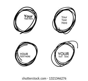 Hand drawn circle line sketch. Vector set circular scribble doodle round circles,  message note mark design element. Pencil, pen, graffiti bubble, ball draft illustration. - Vector 