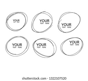 Hand drawn circle line sketch. Vector set circular scribble doodle round circles,  message note mark design element. Pencil, pen, graffiti bubble, ball draft illustration. - Vector 