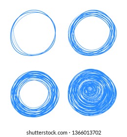 Hand drawn circle line sketch set. Vector circular scribble doodle round circles for message note mark design element. Pencil or pen graffiti bubble or ball draft illustration.