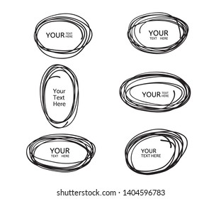 Hand drawn circle line sketch. Vector set circular scribble doodle round circles,  message note mark design element. Pencil, pen, graffiti bubble, ball draft illustration. - Vector 