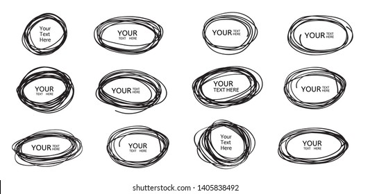 Hand drawn circle line sketch. Vector set circular scribble doodle round circles,  message note mark design element. Pencil, pen, graffiti bubble, ball draft illustration. - Vector 