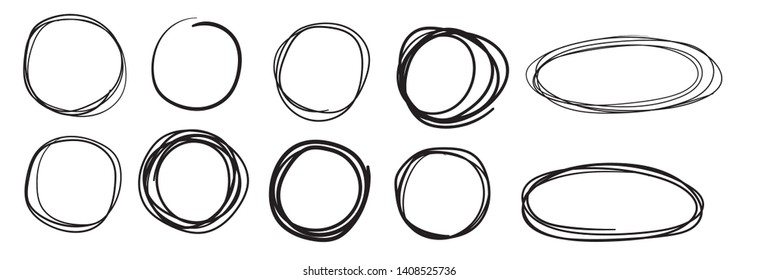 Hand drawn circle line sketch set. Vector Doodle lines and curves vector. scribble doodle round circles. Rounds scribble line circles pencil or pen graffiti bubble or ball draft illustration. 