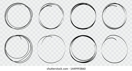 Hand drawn circle line sketch set. Round vector fields of writing, circles for messages painted with pen or pencil. Design note. Doodle, bubble. Vector illustration.