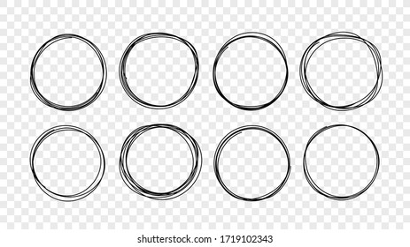 Hand drawn circle line sketch set. Vector circular scribble elements for your unique design. Doodle round circles.