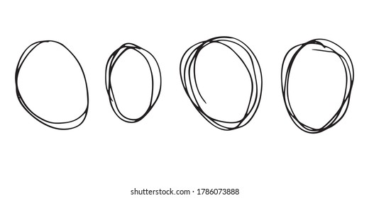 Hand drawn circle line sketch set. Vector circular scribble doodle round circles for message note mark design element. Pencil or pen graffiti bubble or ball draft illustration.