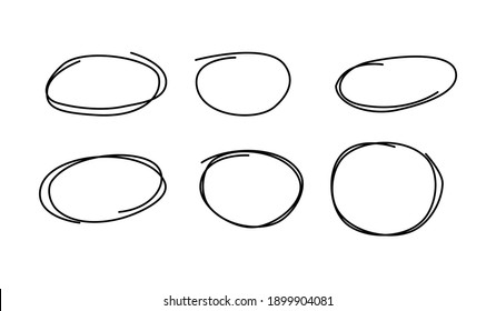 Hand Drawn Circle Line Sketch Set. Vector Circular Scribble Doodle Round Circles For Message Note Mark Design Element. Pencil Or Pen Graffiti Bubble Or Ball Draft Illustration.