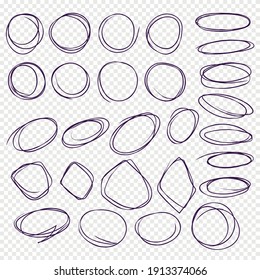 
Hand drawn circle line sketch set. Vector circular scribble doodle round circles for message note sign design element. Pen or pencil graffiti bubble or ball sketch illustration.