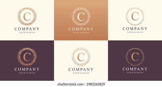 Hand drawn circle line sketch logo design vector