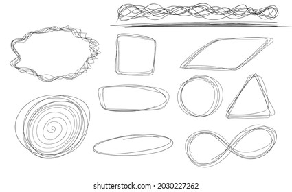 Hand drawn circle line sketch set. Vector circular scribble doodle circles for message note mark design element. set of bubbles for text doodles. hand drawing. vector illustration.