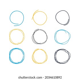 Círculo de líneas de círculo dibujadas a mano Círculo Circular Círculo de dibujos de cartón redondeados Set Elements Web and App Design. Ilustración del vector