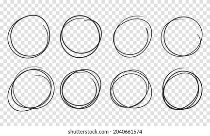 Hand drawn circle line sketch set. Vector circular scribble doodle round circles for message note mark design element