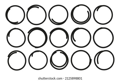 Hand drawn circle line sketch set. Circular scribble doodle round for message note mark design element. 
