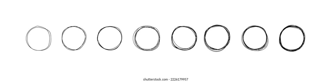 Hand drawn circle line sketch set illustration. 
