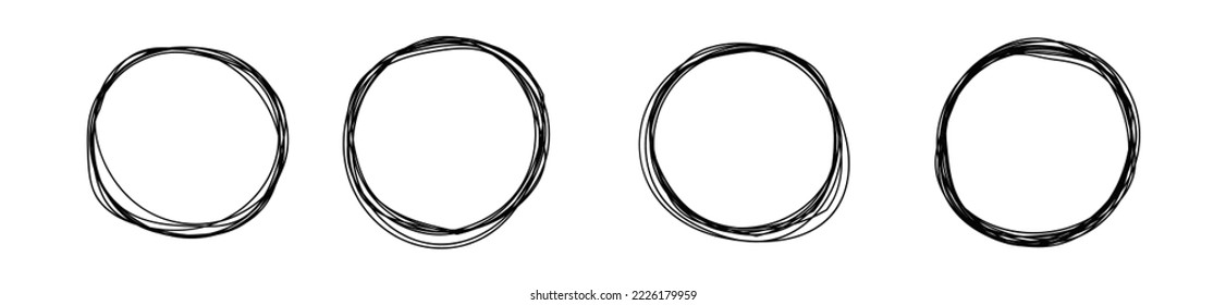 Hand drawn circle line sketch set illustration. 