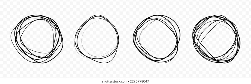Hand drawn circle line sketch set. Round vector fields of writing, circles for messages painted with pen or pencil. Design note. Doodle, bubble. Vector illustration.