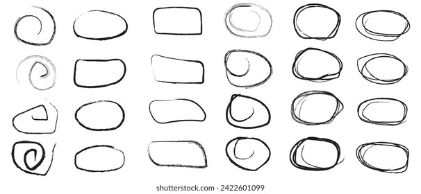 Conjunto de esbozo de la línea circular dibujada a mano. círculos circulares de garabatos vectoriales redondeados para el elemento de diseño de marca de mensaje. Burbuja de graffiti a lápiz o pluma o ilustración de dibujo a bolas 2 3 0 9