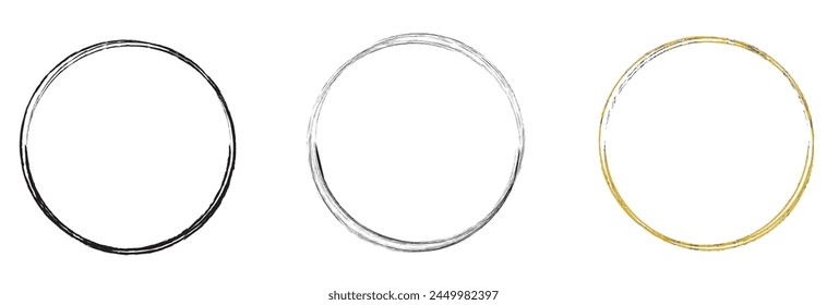 Hand drawn circle line sketch set. Vector circular scribble doodle round circles for message note mark design element. Pencil or pen graffiti bubble or ball draft illustration.